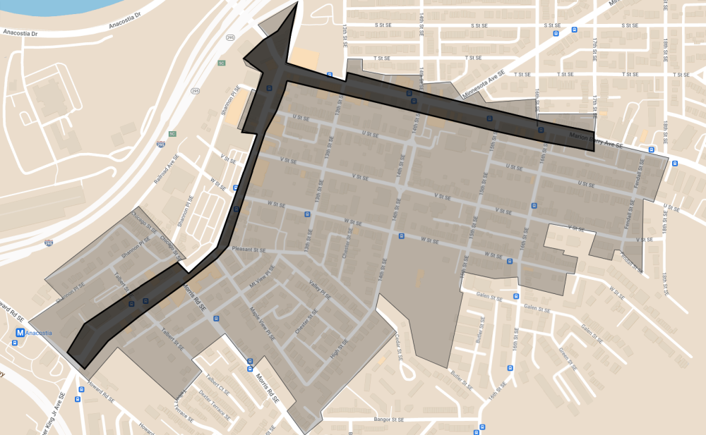 Anacostia Historic District with Commercial Corridor Highlighted